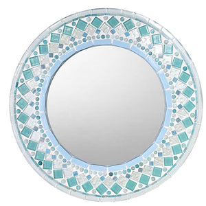 Round Wall Mirror Aqua and White, Round Mosaic Mirror, Green Street Mosaics 