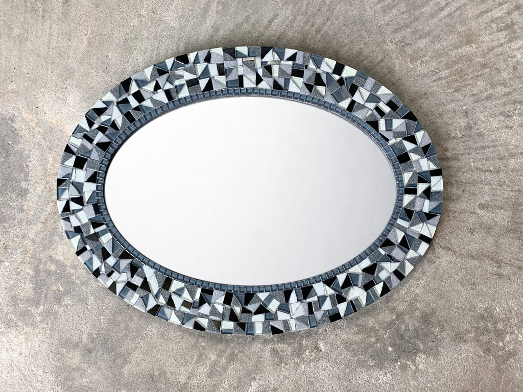 Black White Gray Wall Mirror - 18 x 24" Oval – Green Street Mosaics