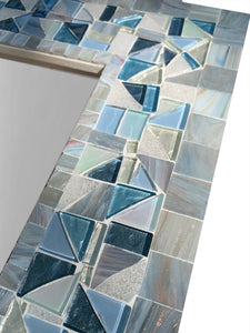 Gray and Blue Wall Mirror, Rectangular Mosaic Mirror, Green Street Mosaics 