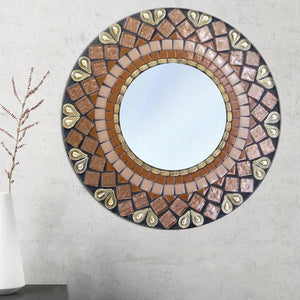 Brown and Gold Mosaic Wall Mirror, Round Mosaic Mirror, Green Street Mosaics 
