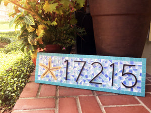 Aqua Address Sign for Beach House, House Number Sign, Green Street Mosaics 