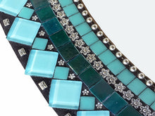Mosaic Mirror Teal Silver Black, OVAL Mosaic Mirror, Green Street Mosaics