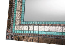 Large Mosaic Mirror Copper Aqua and Brown, Rectangular Mosaic Mirror, Green Street Mosaics