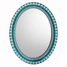 Mosaic Mirror Teal Silver Black, OVAL Mosaic Mirror, Green Street Mosaics
