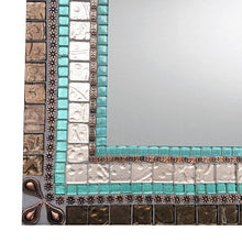 Large Mosaic Mirror Copper Aqua and Brown, Rectangular Mosaic Mirror, Green Street Mosaics