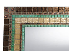 Large Mosaic Mirror Copper Aqua and Brown, Rectangular Mosaic Mirror, Green Street Mosaics