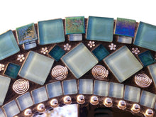 Unique Round Wall Mirror Teal and Silver, Round Mosaic Mirror, Green Street Mosaics