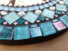 Unique Round Wall Mirror Teal and Silver, Round Mosaic Mirror, Green Street Mosaics