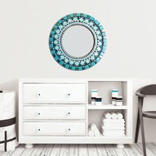 Unique Round Wall Mirror Teal and Silver, Round Mosaic Mirror, Green Street Mosaics