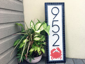 Address Plaque with Crab, House Number Sign, Green Street Mosaics 