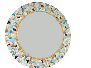 Yellow and Aqua Mosaic Mirror, Round Mosaic Mirror, Green Street Mosaics 