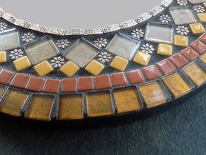 Brown Mosaic Wall Mirror, Round Mosaic Mirror, Green Street Mosaics 