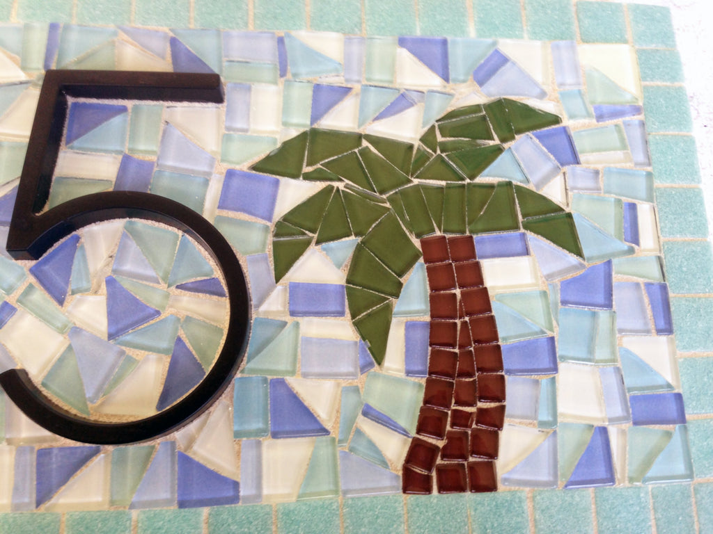 House Number Sign with Palm Trees, online Mosaic Address Plaque