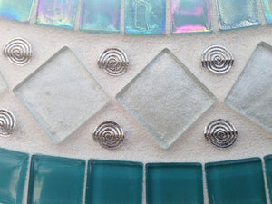 Aqua and White Mosaic Mirror, Round Mosaic Mirror, Green Street Mosaics 