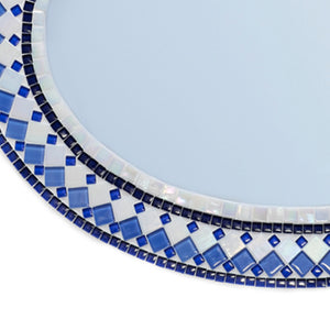Blue and White Mosaic Mirror, OVAL Mosaic Mirror, Green Street Mosaics 