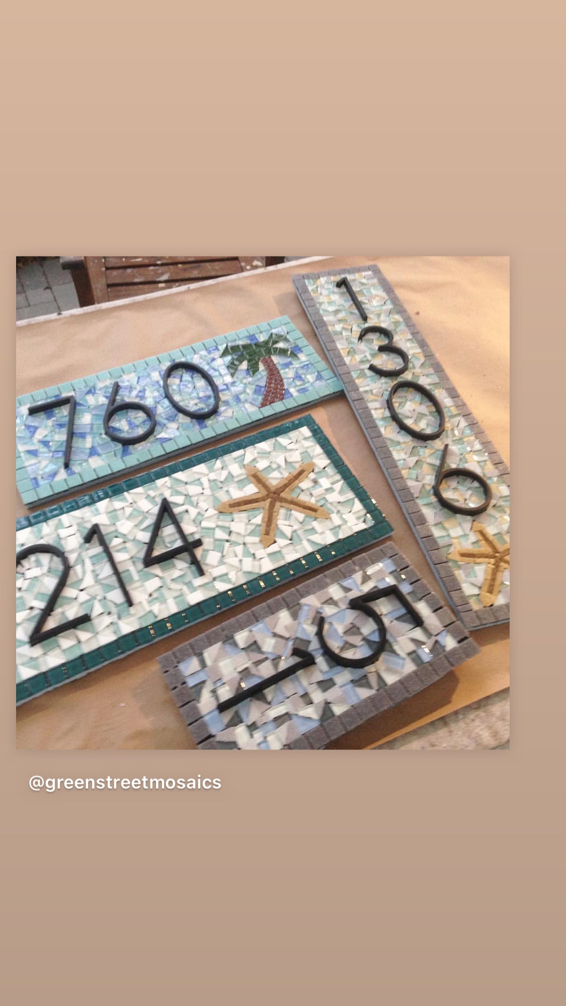 Mosaic Address Sign - Black with Aqua and Blue – Green Street Mosaics