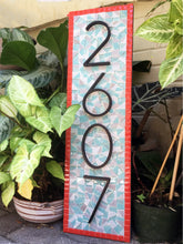 Coral, Aqua, Gray Mosaic Address Plaque, House Number Sign, Green Street Mosaics 