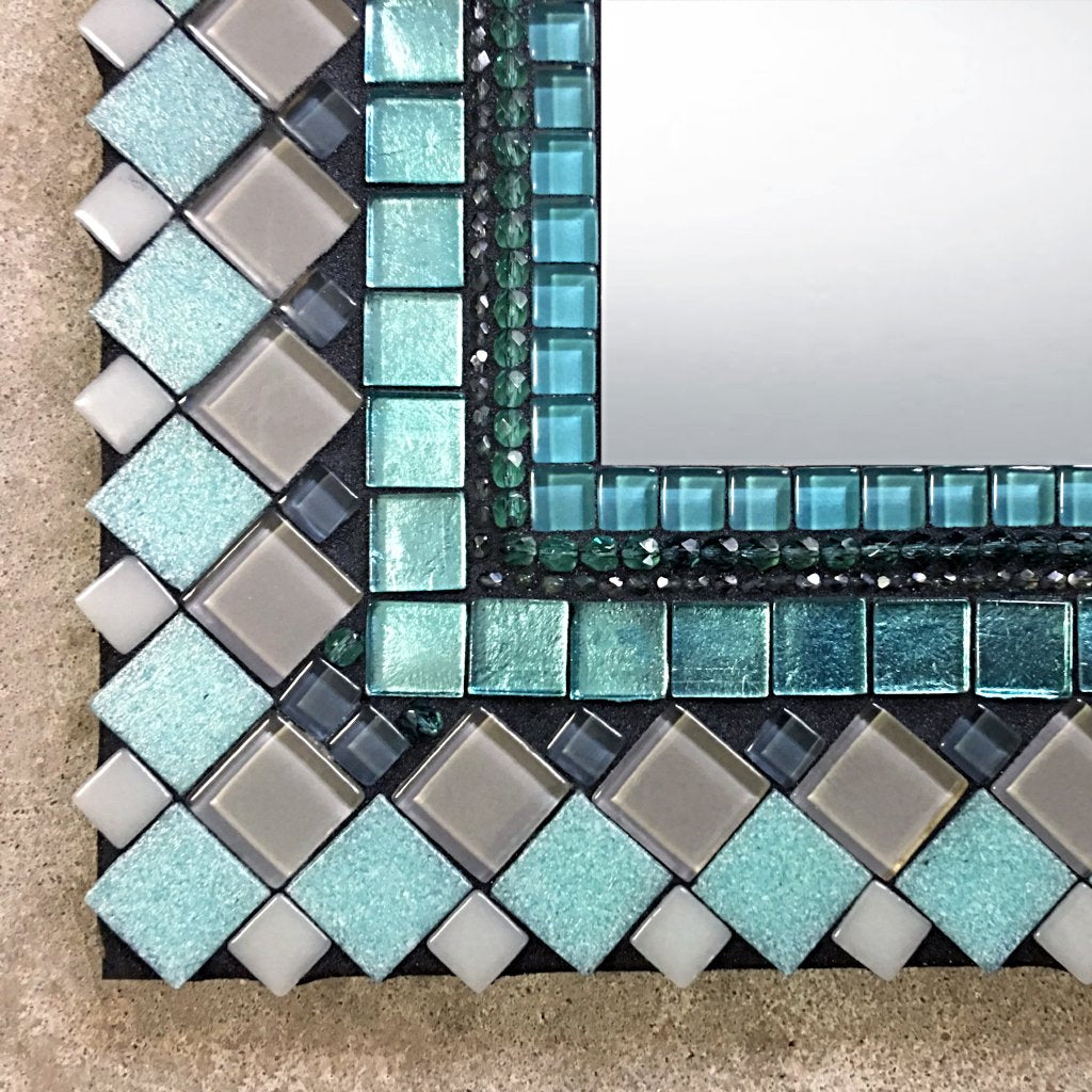 Rectangular Mosaic Mirror in Aqua and Gray – Green Street Mosaics