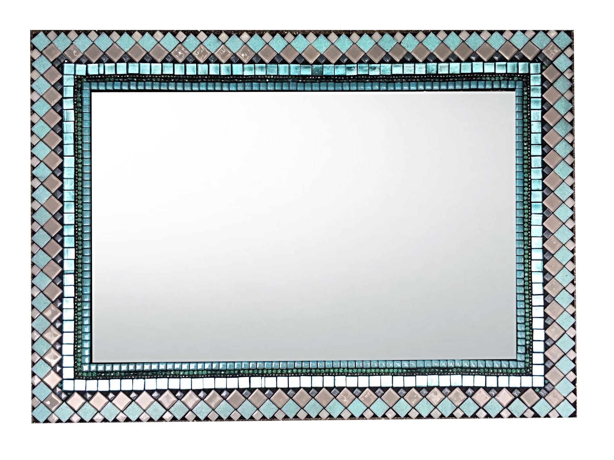 Mosaic Rectangle Rectangular Mosaic Mirror in Aqua and Gray – Green Street Mosaics