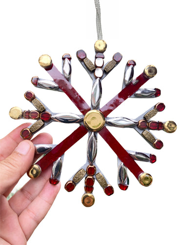 Christmas Ornament Snowflake Red Silver Gold