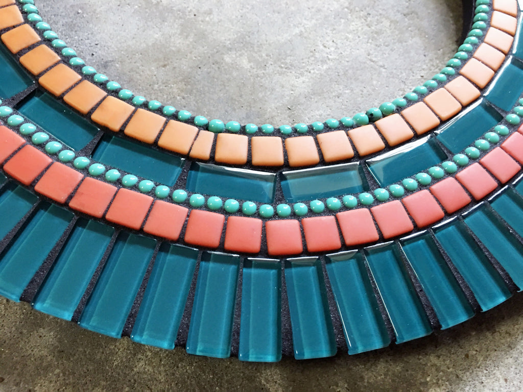 Teal and Orange Wall MIrror Green Street Mosaics