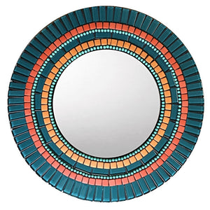 Teal and Orange Wall MIrror, Round Mosaic Mirror, Green Street Mosaics 