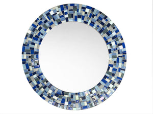 Mosaic Art Mirror, Round  Wall Mirror - Blue, Gray, White
