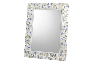White and Blue Mosaic Mirror, Rectangular Mosaic Mirror, Green Street Mosaics 