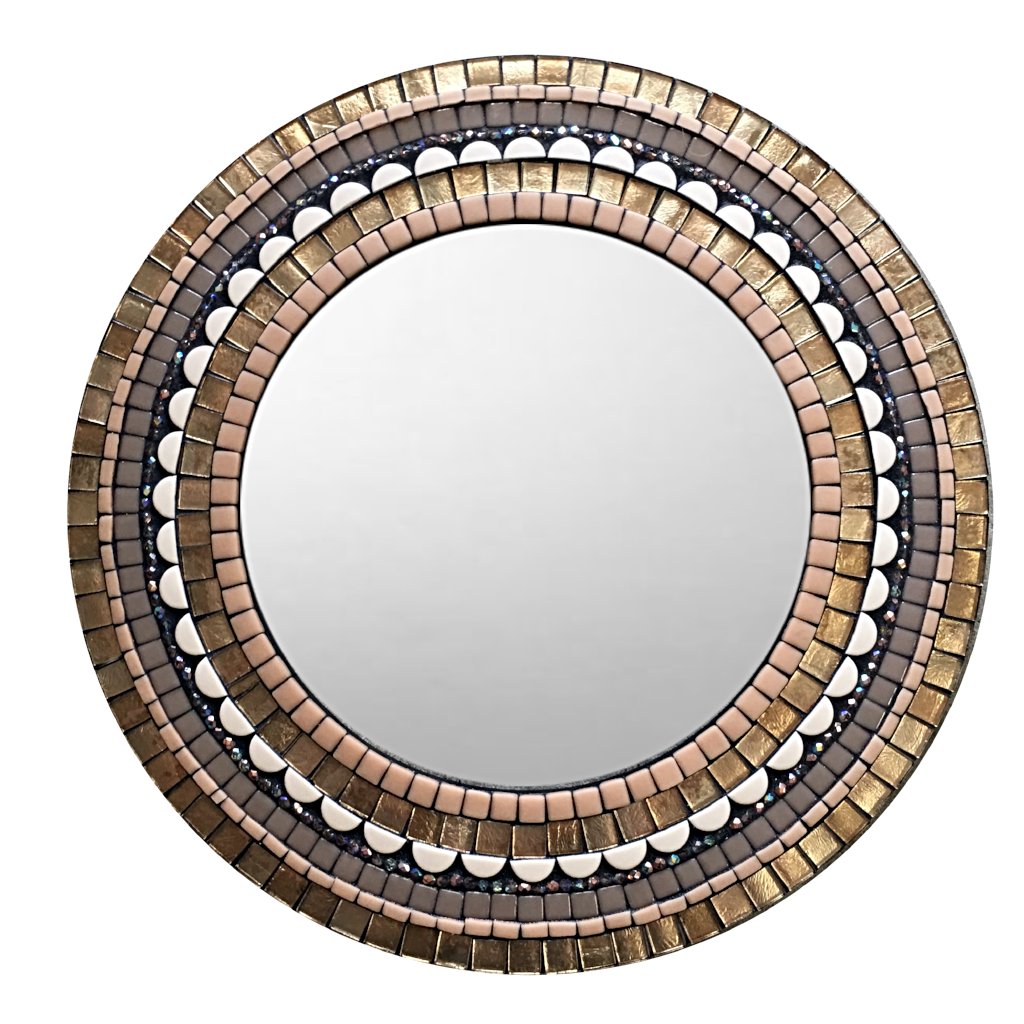 Brown and Tan Accent Mirror, Round Mosaic Mirror, Green Street Mosaics 