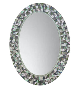 Green, Silver and Gray Oval Mosaic Wall Mirror