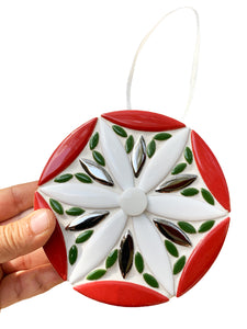 Red Green White Mosaic Holiday Ornament