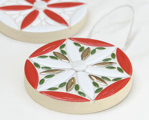 Red and White Mosaic Holiday Ornament