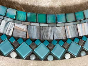 Round Mosaic Wall Mirror in Aqua and Gray - 24" Round