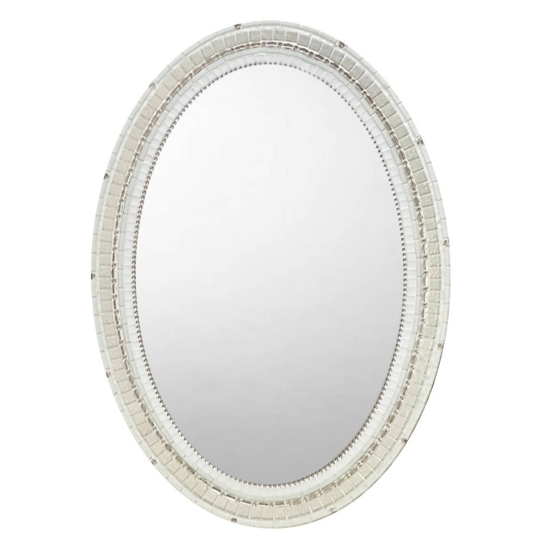 White and Silver Mosaic Mirror - OVAL 24 x 30
