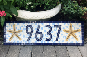 Blue House Number Sign with Starfish