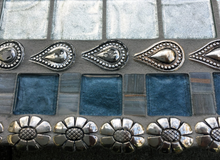 Silver Gray Blue Mixed Media Mosaic Mirror, Rectangular Mosaic Mirror, Green Street Mosaics 