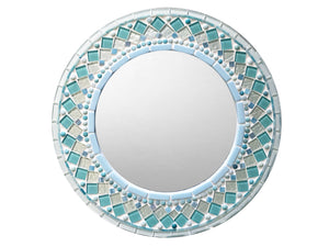 Round Wall Mirror Aqua and White, Round Mosaic Mirror, Green Street Mosaics 