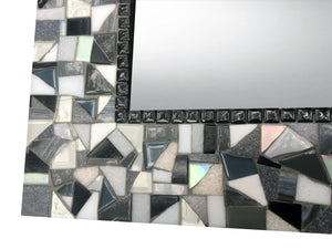 Black White Gray Mosaic Wall Mirror, Rectangular Mosaic Mirror, Green Street Mosaics 