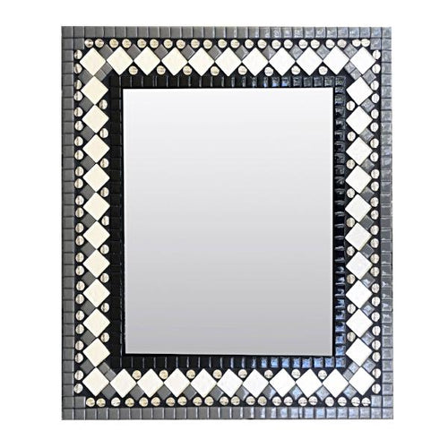 Black and White Mosaic Wall Mirror, Rectangular Mosaic Mirror, Green Street Mosaics 