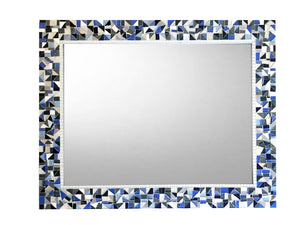 Navy Blue Gray and White Mosaic Mirror, Rectangular Mosaic Mirror, Green Street Mosaics 