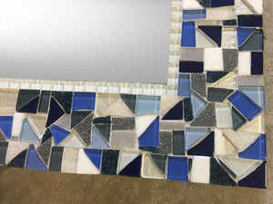 Navy Blue Gray and White Mosaic Mirror, Rectangular Mosaic Mirror, Green Street Mosaics 