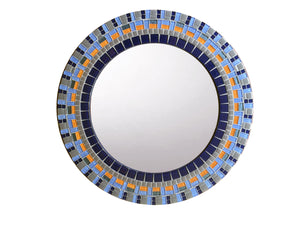 Round Mosaic Mirror Blue and Orange, Round Mosaic Mirror, Green Street Mosaics 