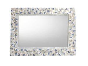 White and Blue Mosaic Mirror, Rectangular Mosaic Mirror, Green Street Mosaics 