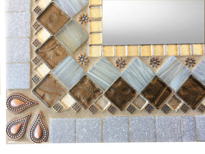 Bathroom Mirror Brown and Gray, Rectangular Mosaic Mirror, Green Street Mosaics 