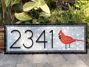 Address Sign with Cardinal, House Number Sign, Green Street Mosaics 