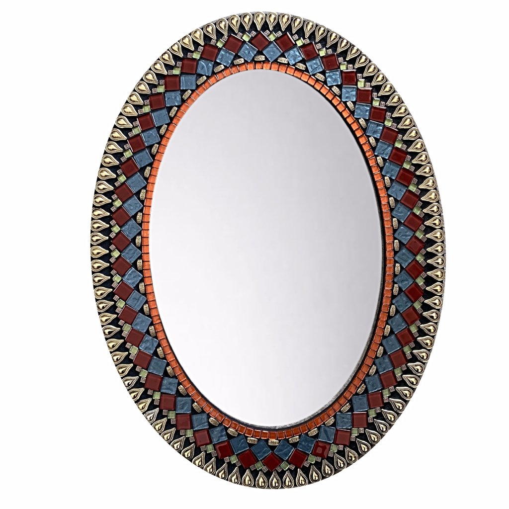 Oval Mirror Jeweled Tones, OVAL Mosaic Mirror, Green Street Mosaics 