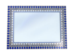 Large Wall Mirror in Gray Silver and Blue, Rectangular Mosaic Mirror, Green Street Mosaics 