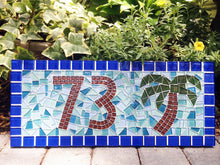 Blue Mosaic Address Plaque with Palm Tree, House Number Sign, Green Street Mosaics 