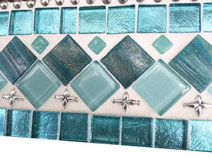 Coastal Mosaic Mirror Light Aqua, Rectangular Mosaic Mirror, Green Street Mosaics 