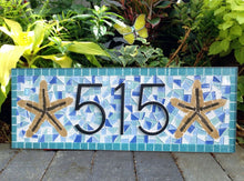 Address Plaque For Beach House - Mosaic Sign with Starfish, House Number Sign, Green Street Mosaics 